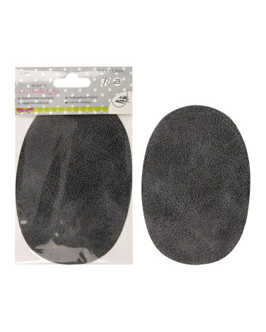 Set of 2 iron-on or sew-on elbow reinforcements in anthracite gray leather look 13.5cmx9cm Made in France