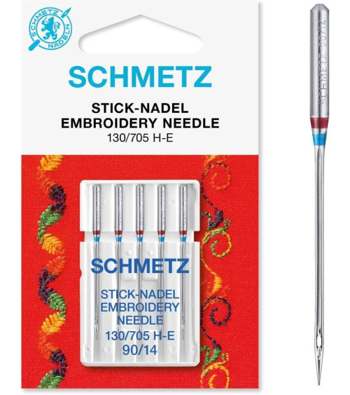 5 Schmetz universal embroidery needles 130/705 H-E size 90