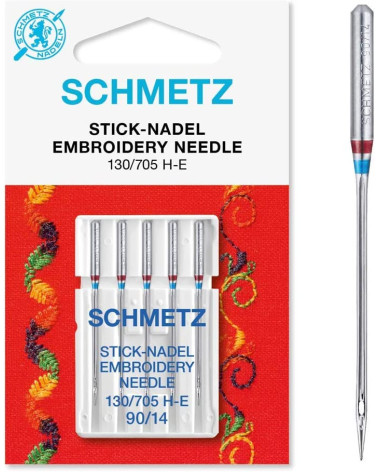 5 Schmetz universal embroidery needles 130/705 H-E size 90
