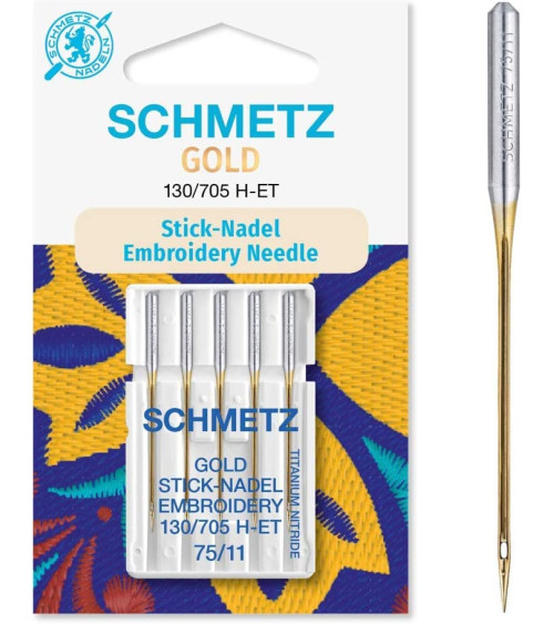 5 universal embroidery needles Schmetz Gold 130/705 H-ET size 75