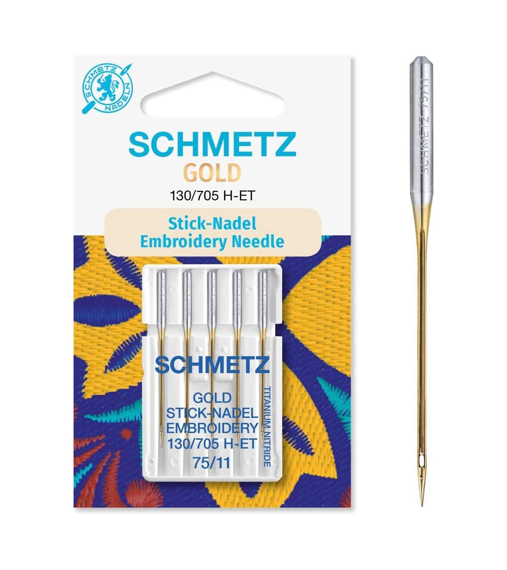 5 universal embroidery needles Schmetz Gold 130/705 H-ET size 75
