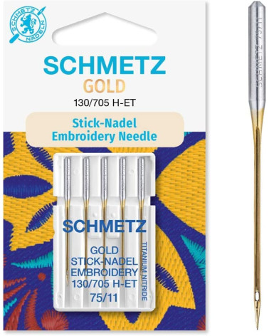 5 universal embroidery needles Schmetz Gold 130/705 H-ET size 75