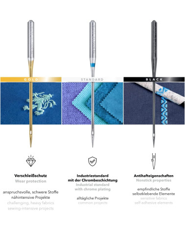 5 universal embroidery needles Schmetz Gold 130/705 H-ET size 75