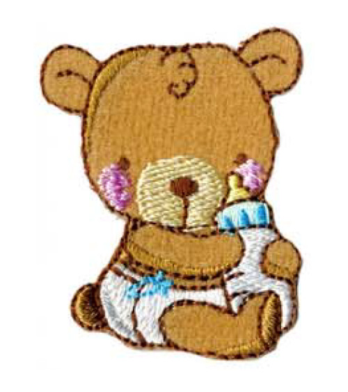 Bear iron-on patch with baby bottle