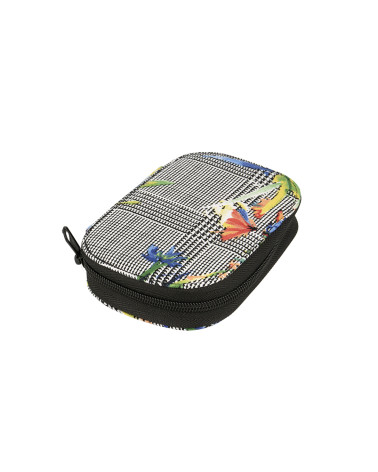 Sewing pouch 14cmx9cm Prince of Wales tropical flowers