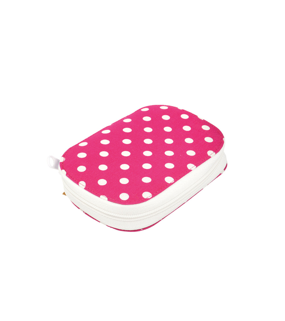 Pochette à couture 14cmx9cm Pois blancs sur fonds fuchsia