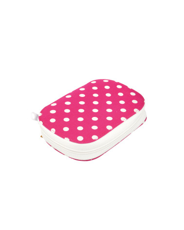 Sewing pouch 14cmx9cm White polka dots on fuchsia background