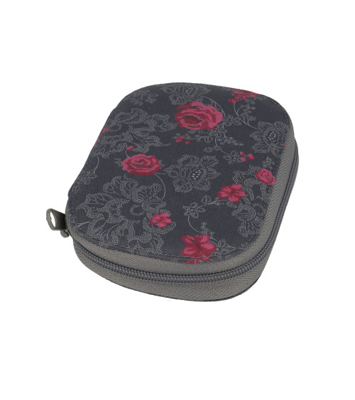 Sewing pouch 14cmx9cm romantic print gray red roses