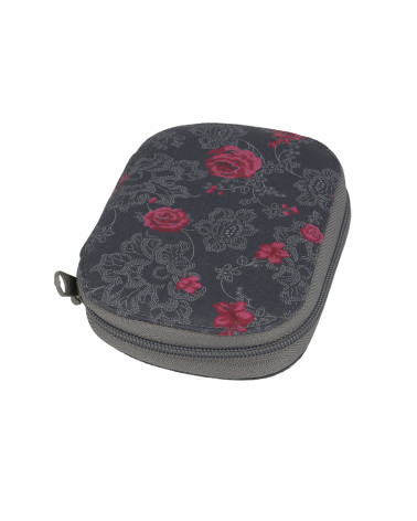 Sewing pouch 14cmx9cm romantic print gray red roses
