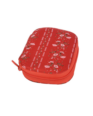 Nähbeutel 14cmx9cm Blumendruck roter Hintergrund