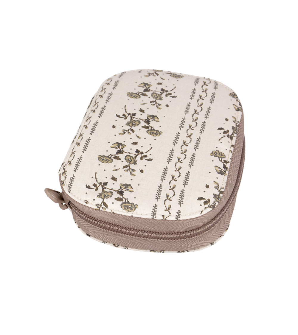 Sewing pouch 14cmx9cm flower print ecru background