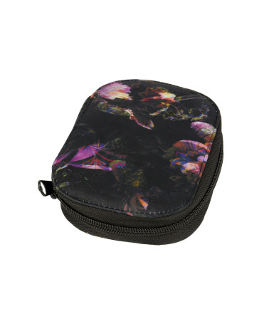 Sewing pouch 14cmx9cm printed satin flowers black background