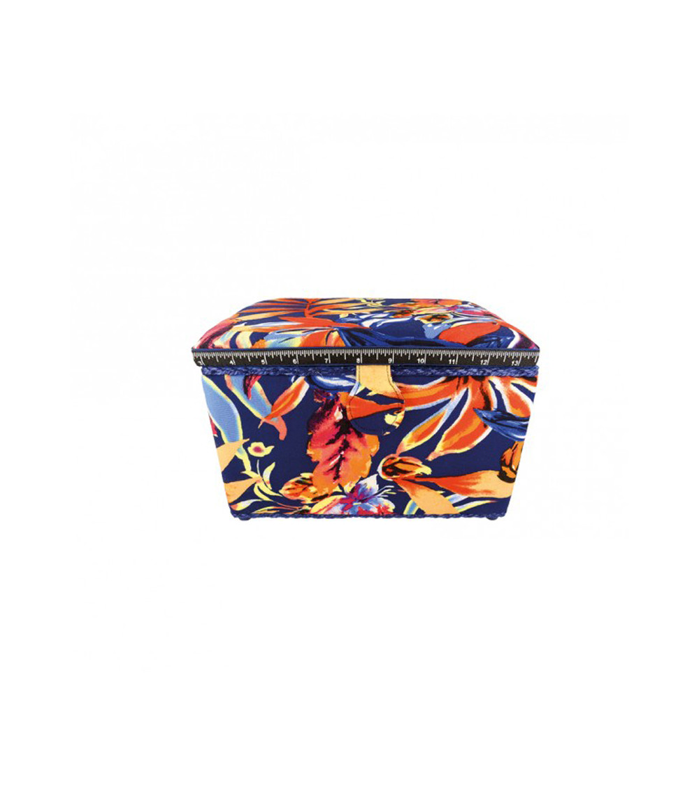 Boîte couture 21cmx28cmx19cm fleurs bleues et orange