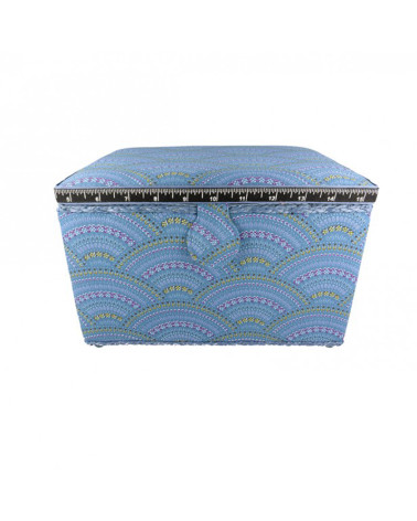 Boîte couture 21cmx28cmx19cm éventails bleus