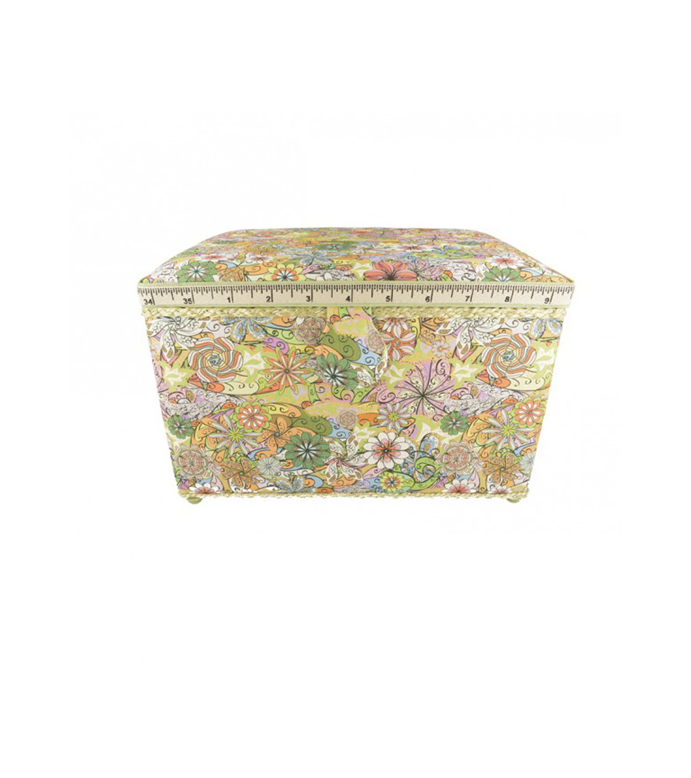 Boîte couture 21cmx28cmx19cm fleurs multicolores pastelles