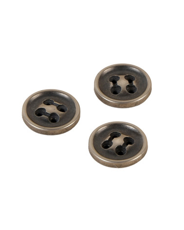 Set mit 6 silbernen Knöpfen mit 4 Löchern, 18 mm, hergestellt in Frankreich