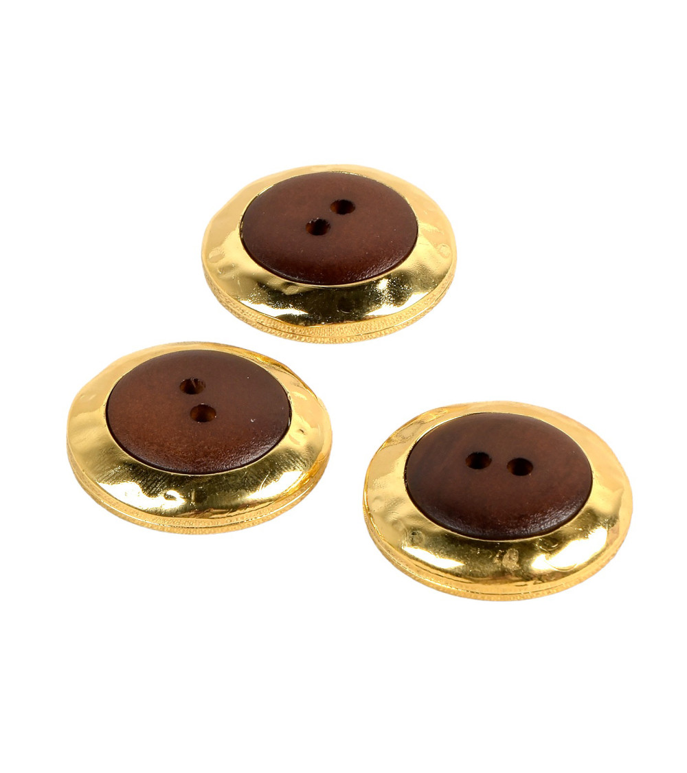 Set of 6 wooden buttons 2 holes natural brown 31mm made in France