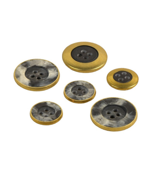 Black and gold marbled metal button 4 holes made in France