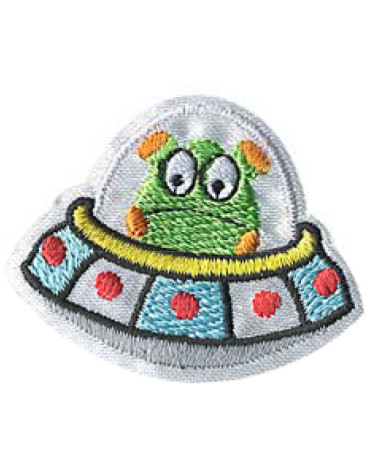 Flying saucer iron-on badge