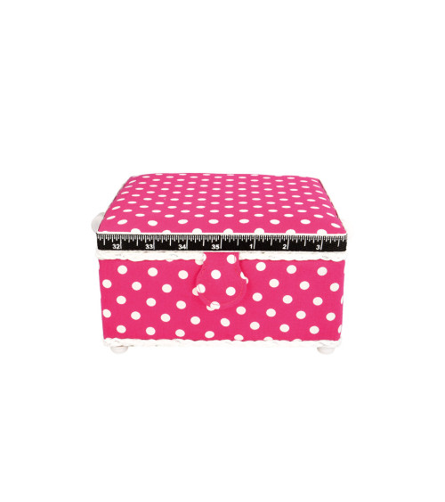 Boîte à couture 20x20x11cm pois blancs fonds fuchsia