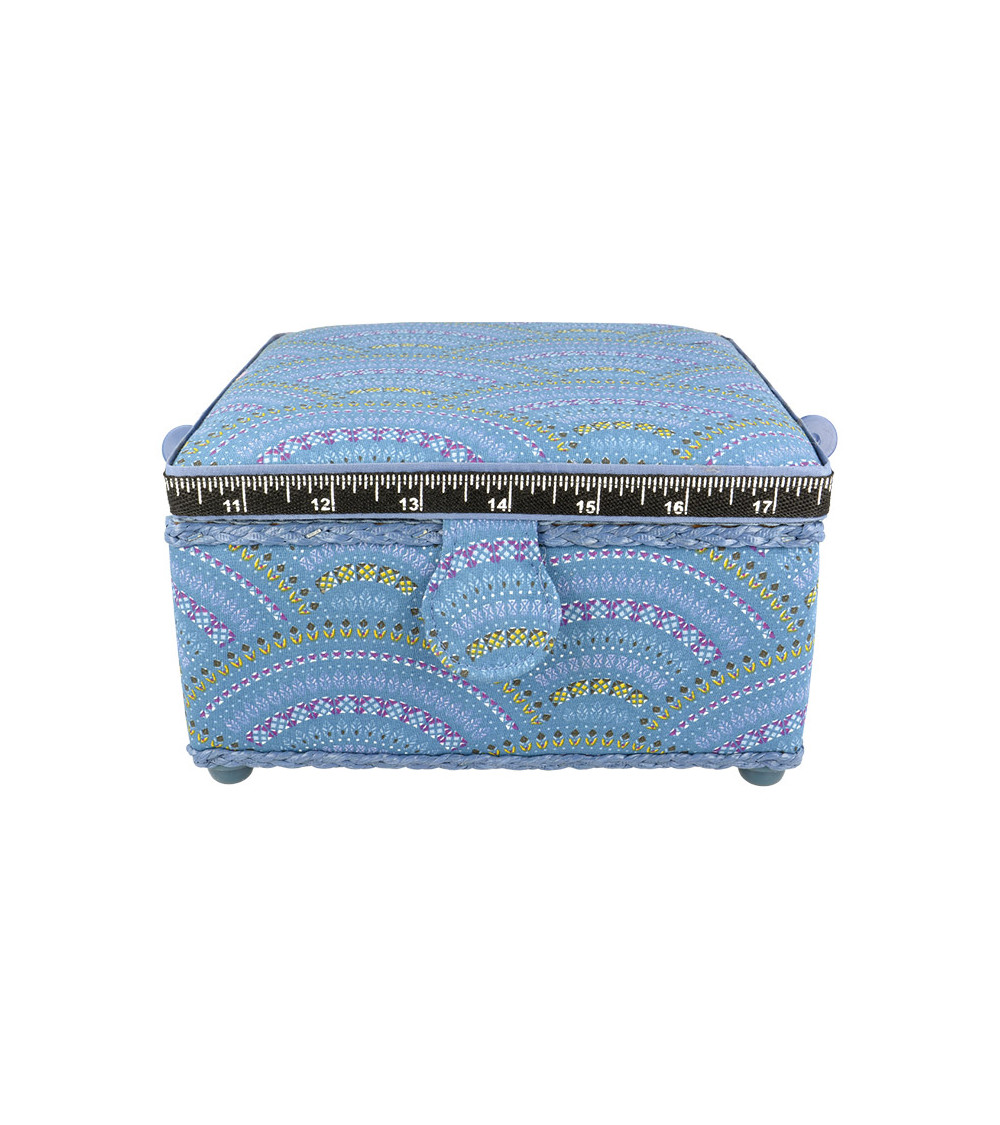 Scatola da cucito 20x20x11cm arabeschi blu