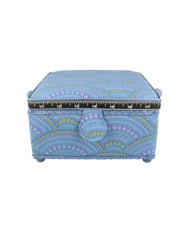 Scatola da cucito 20x20x11cm arabeschi blu