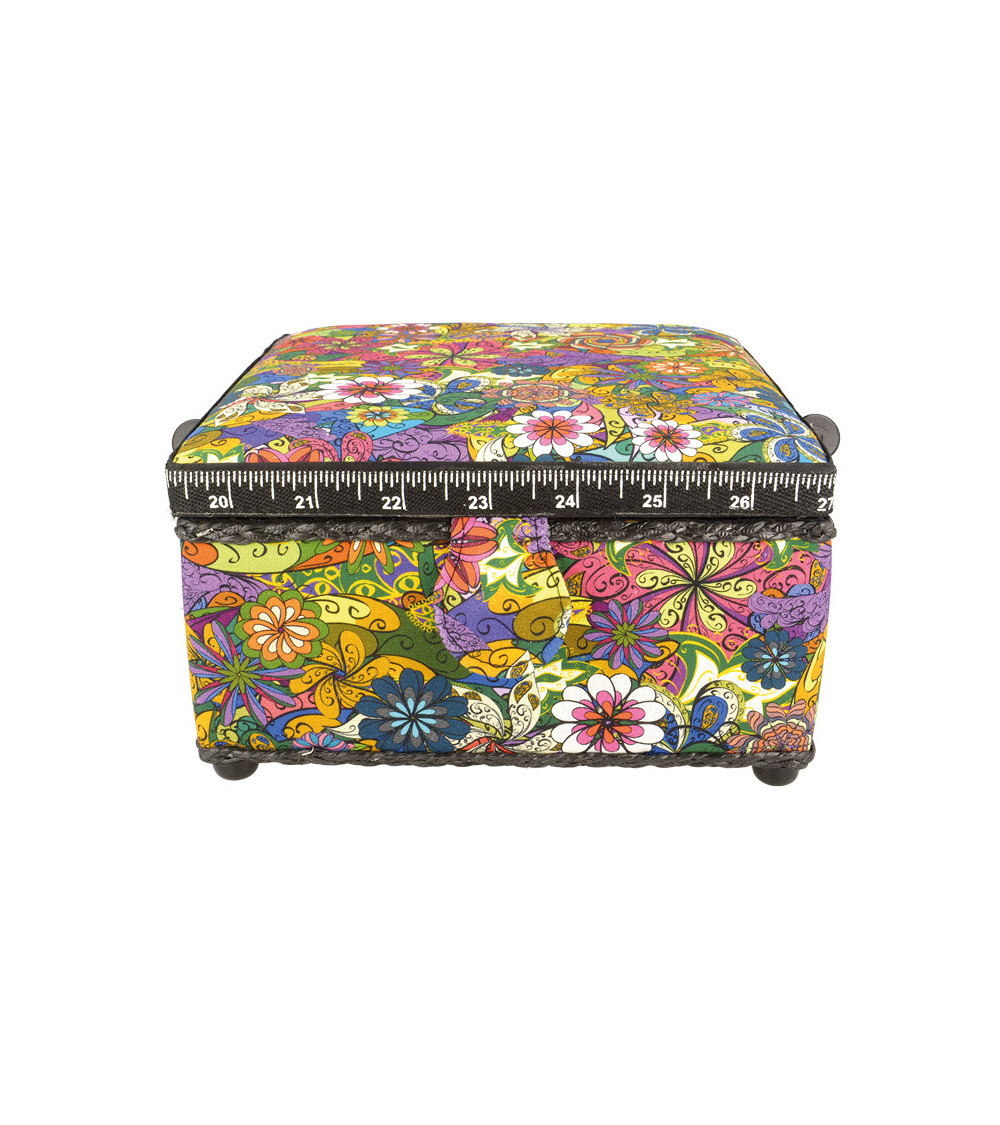 Scatola da cucito 20x20x11cm bouquet di fiori scuri
