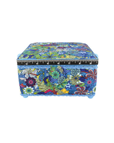 Boîte à couture 20x20x11cm bouquet de fleurs bleues