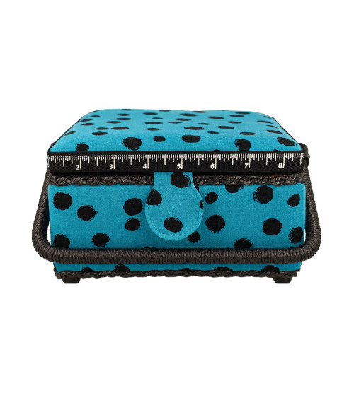 Sewing box 20x20x11cm black dots turquoise background