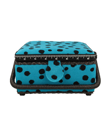Sewing box 20x20x11cm black polka dots turquoise background