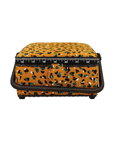 Costurero 20x20x11cm estampado moteado amarillo mostaza azul