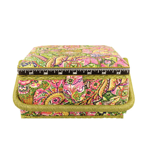 Sewing box 20x20x11cm pink and green print