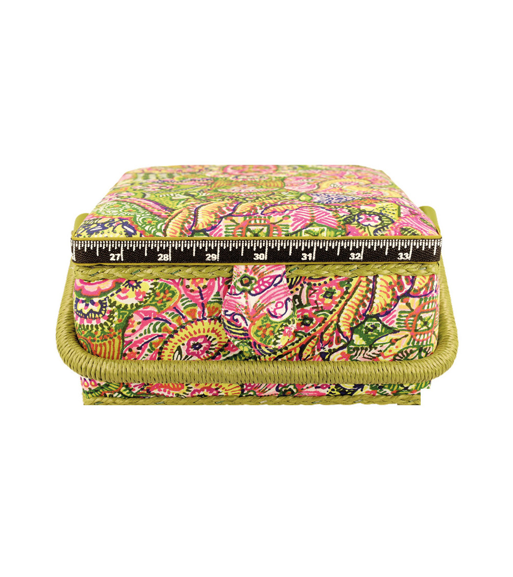 Sewing box 20x20x11cm pink and green print