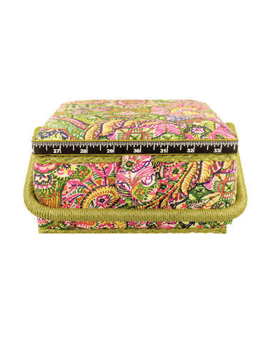 Boîte à couture 20x20x11cm imprimé rose et vert