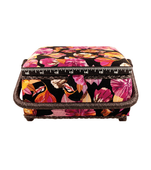 Sewing box 20x20x11cm fuschia leaves
