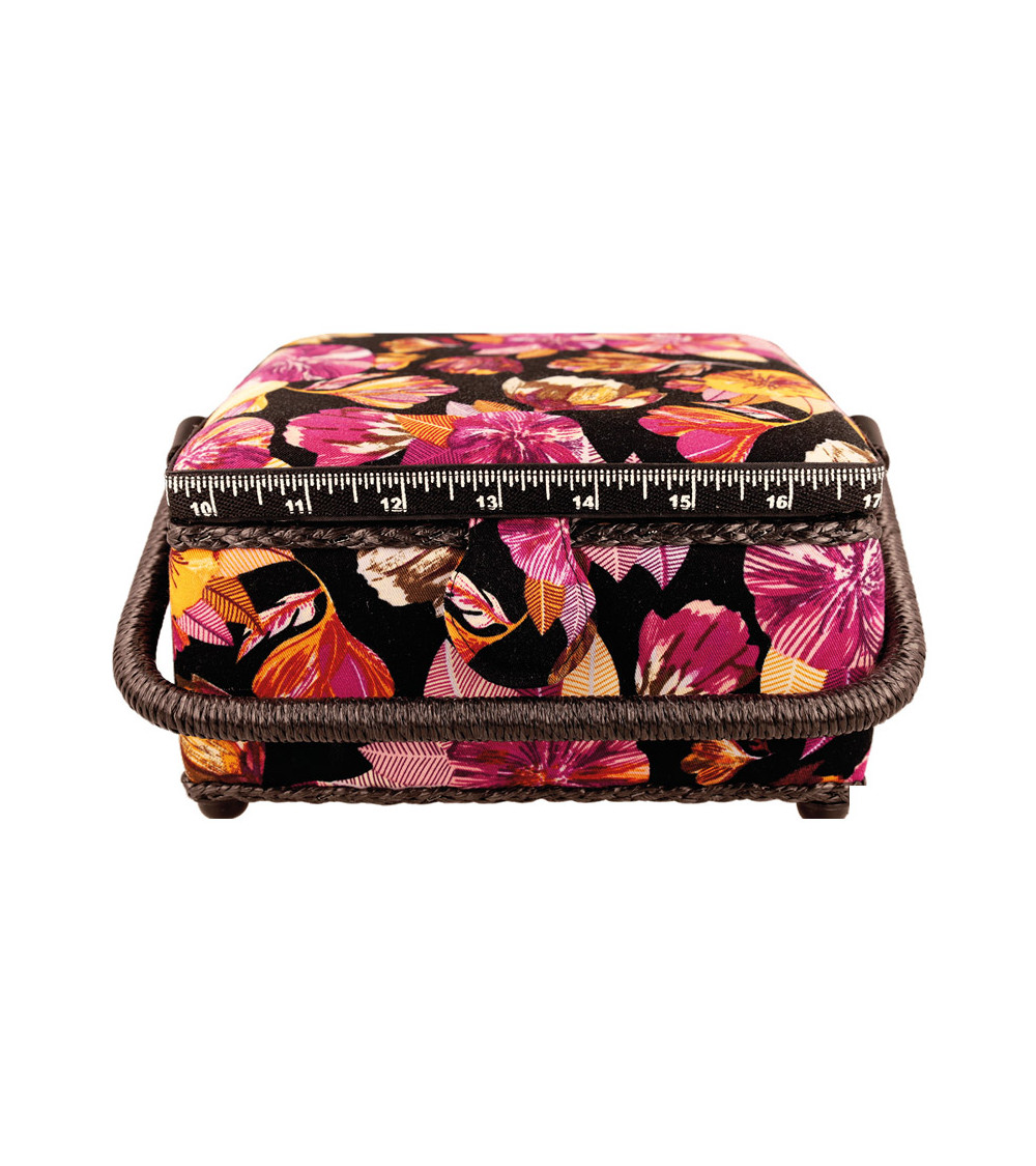 Sewing box 20x20x11cm fuchsia leaves