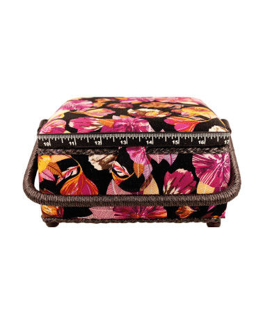 Scatola da cucito 20x20x11cm foglie fucsia