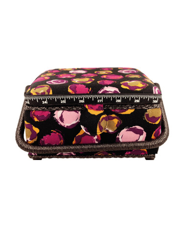 Boîte à couture 20x20x11cm bulles fuchsia fonds noir
