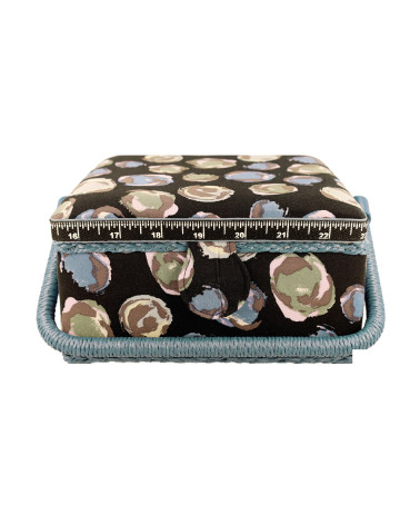 Boîte à couture 20x20x11cm bulles bleues vertes fonds noir