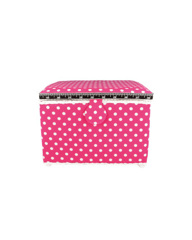 Sewing box 26x26x19cm white dots fuchsia background