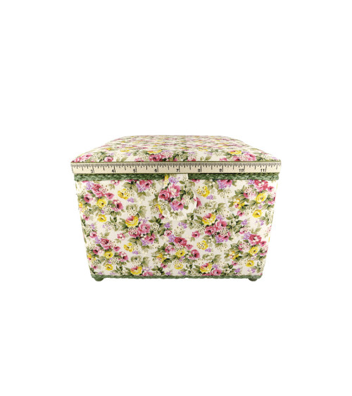 Sewing box 26x26x19cm English embroidery ecru floral print