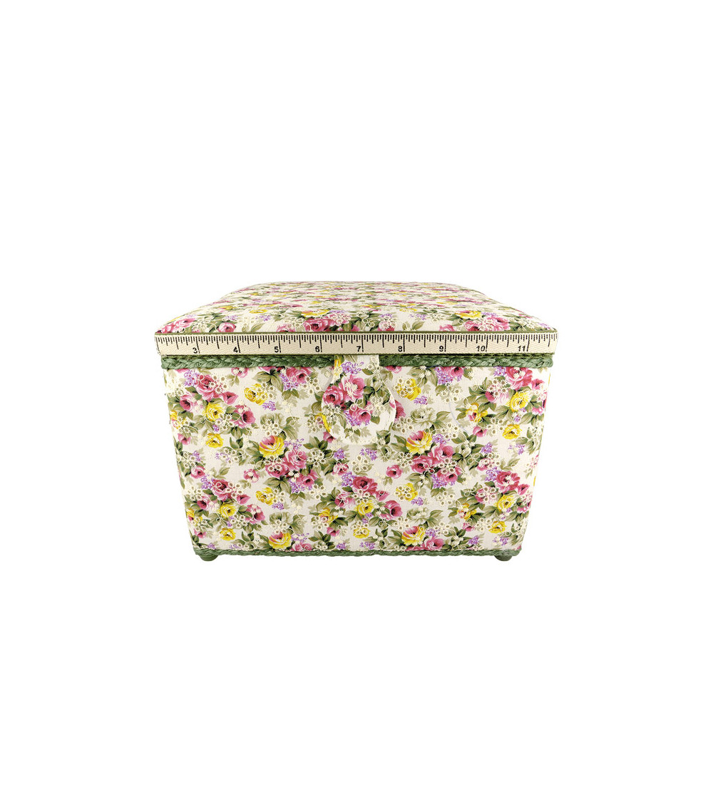 Nähkästchen 26 x 26 x 19 cm, englische Stickerei, ecrufarbener Blumendruck
