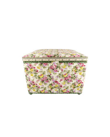 Sewing box 26x26x19cm English embroidery ecru floral print
