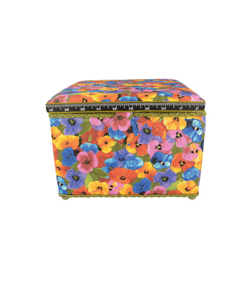 Sewing box 26x26x19cm multicolored pansy flowers
