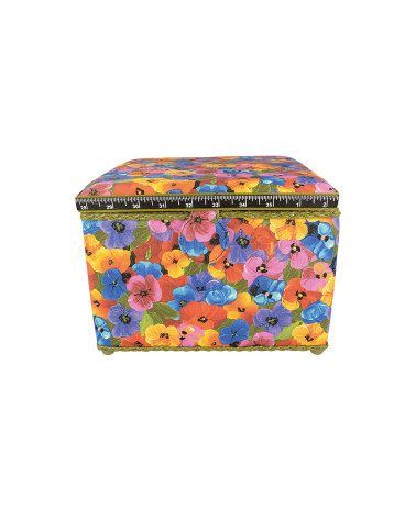 Boîte à couture 26x26x19cm fleurs pensées multicolores