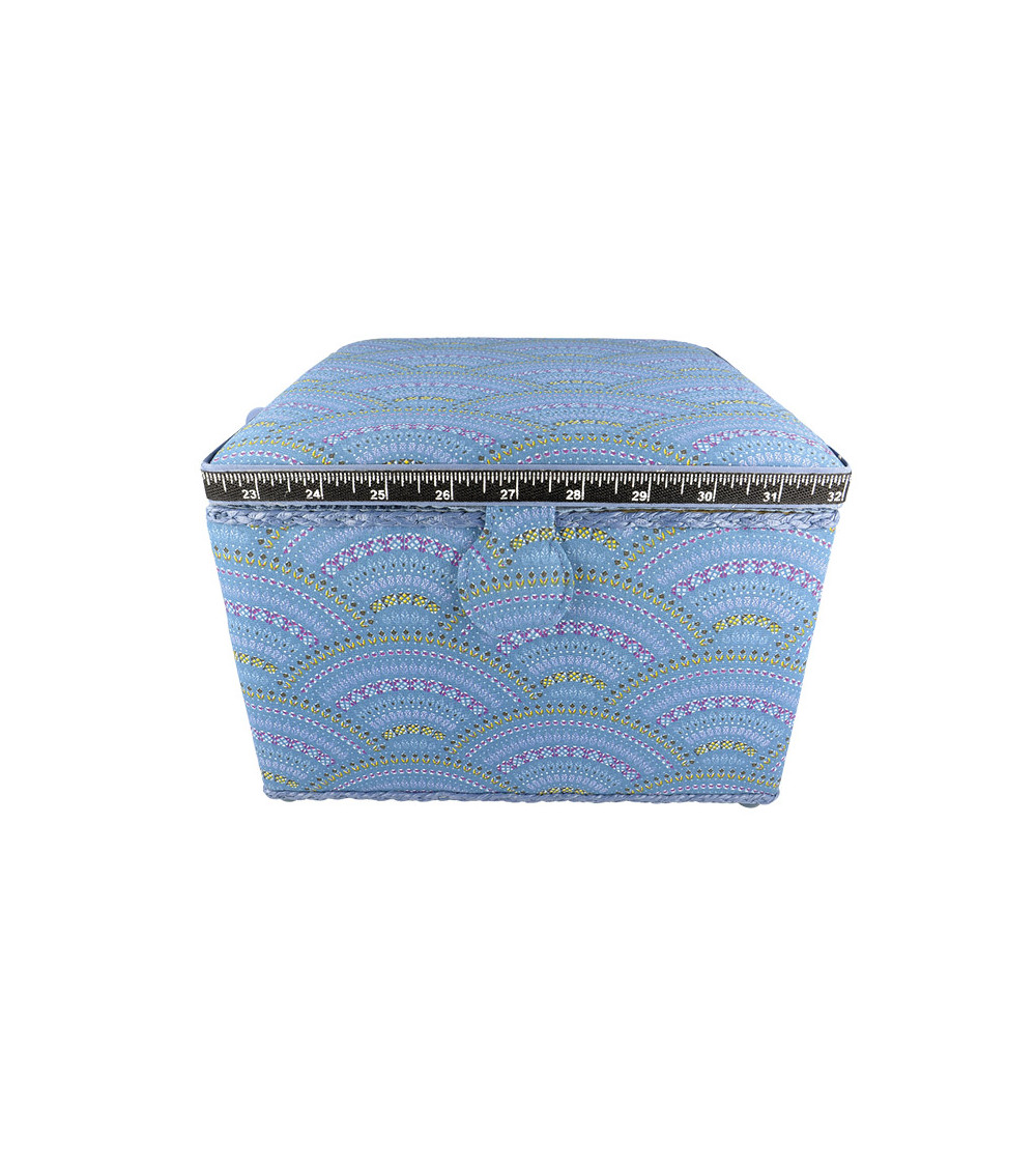 Scatola da cucito 26x26x19cm arabeschi blu