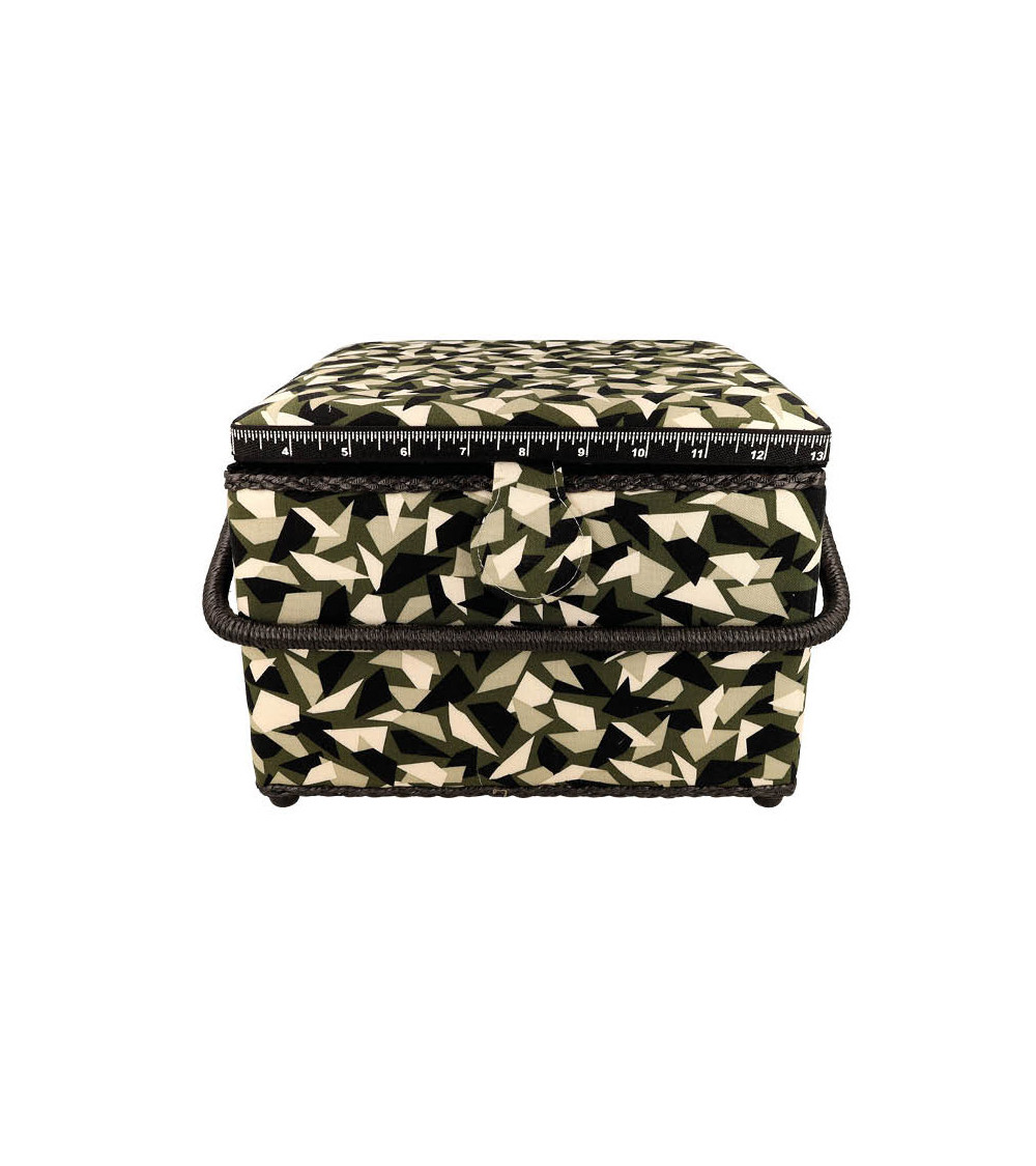 Nähkasten 26x26x19cm Khaki mit geometrischem Druck