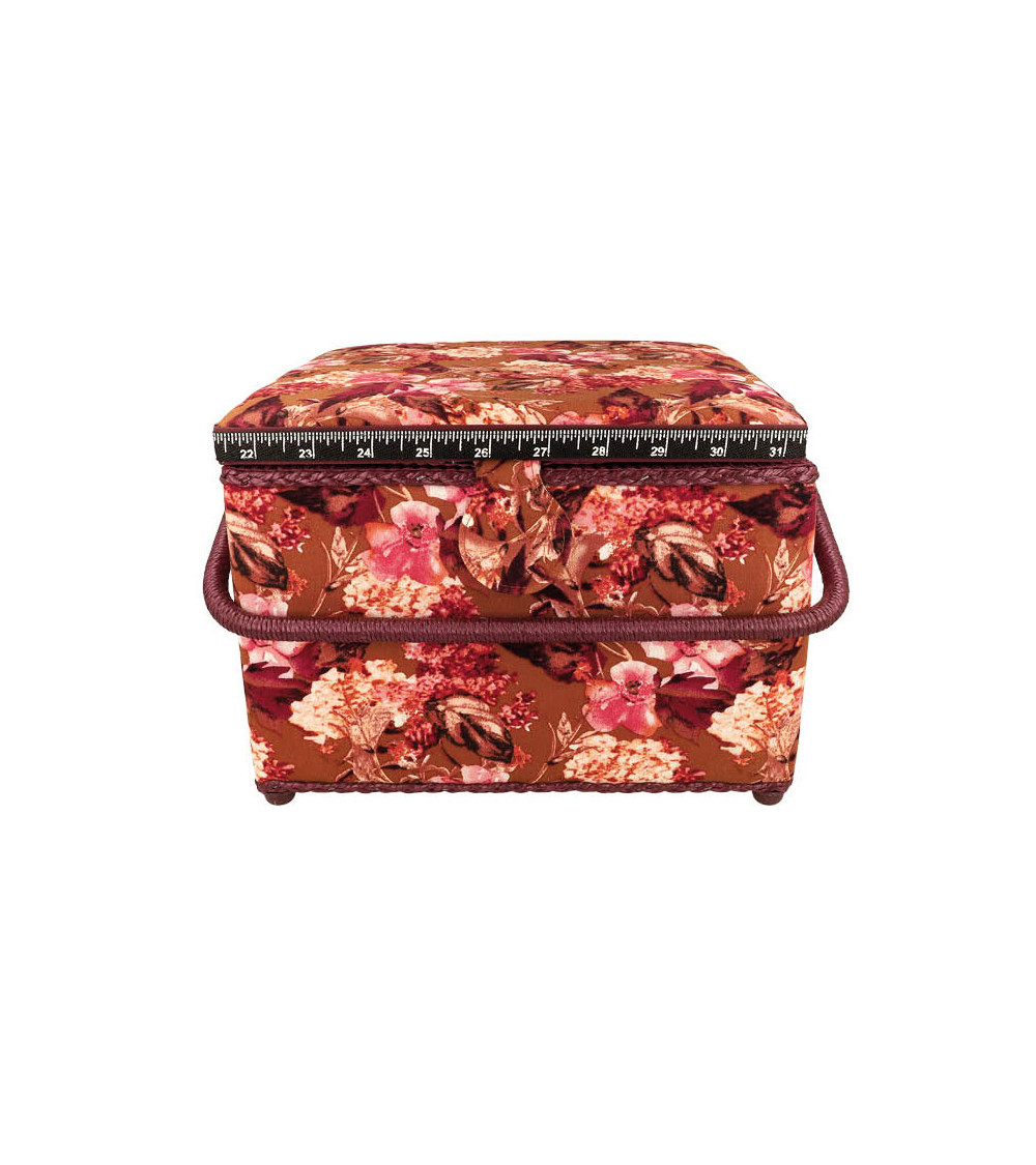 Scatola da cucito 26x26x19cm fiori rosa