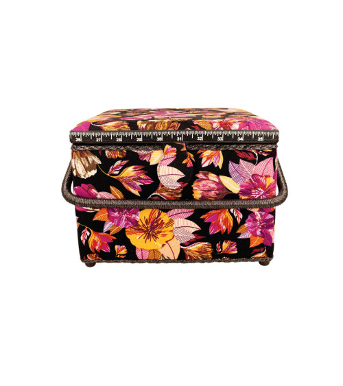 Sewing box 26x26x19cm fuschia leaves