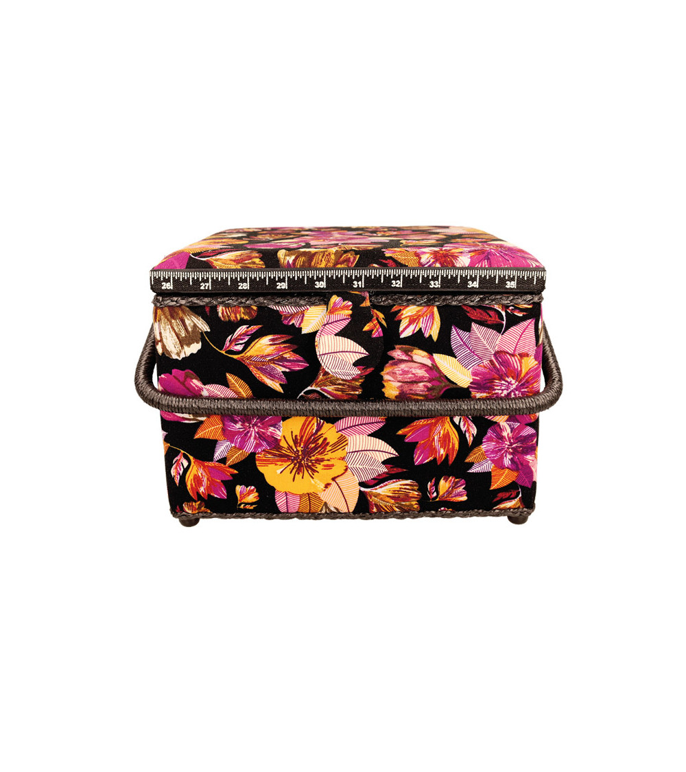 Sewing box 26x26x19cm fuschia leaves